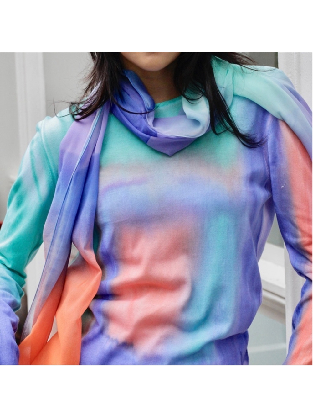 Melarosa Italy Nwt Artist Numbered Hand Painted Rainbow Sorbetto Tunic W/ Scarf